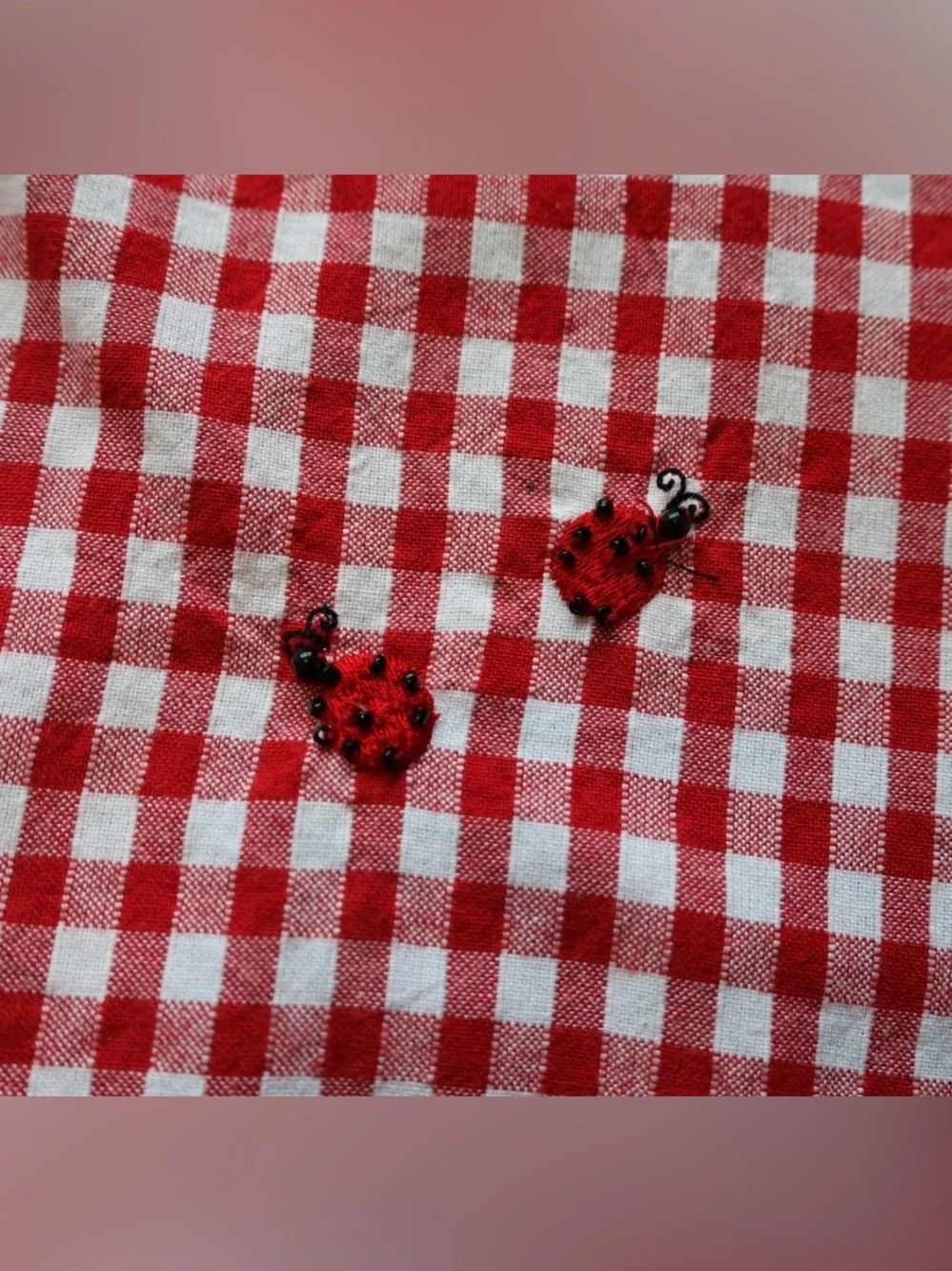 Red Gingham Picnic Novelty Applique Rockabilly Blouse Top Womens Large - Picture 8 of 16